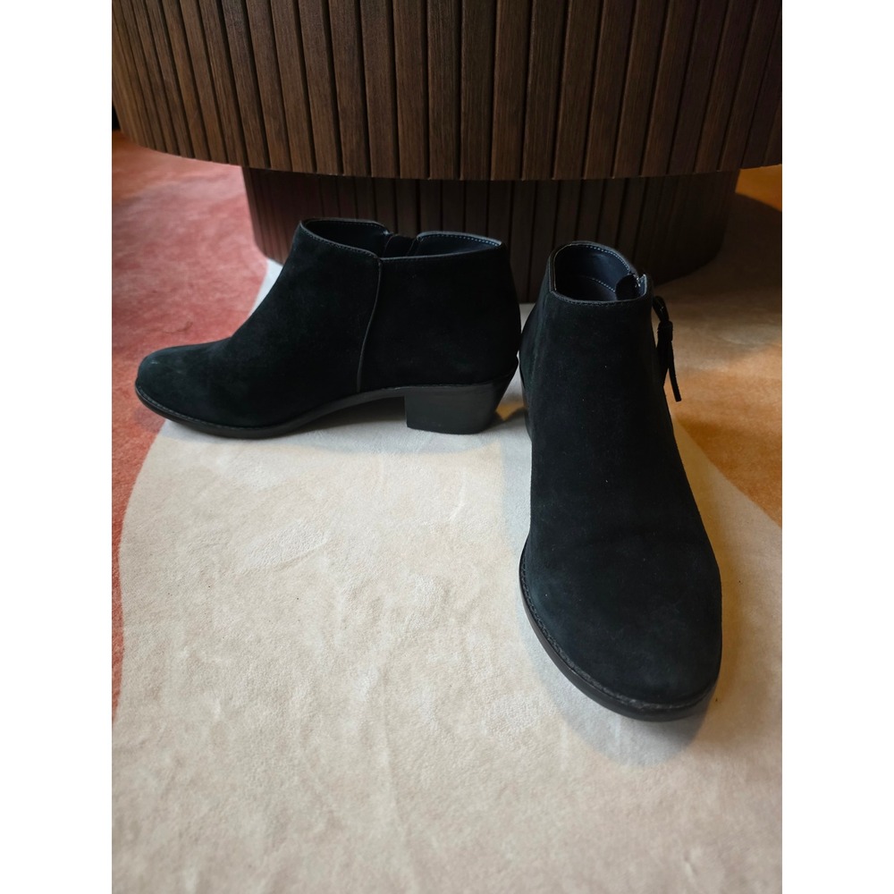 Vionic Serena Ankle Boot Women 8 Black Suede Tassel Block Heel Orthotic Bootie